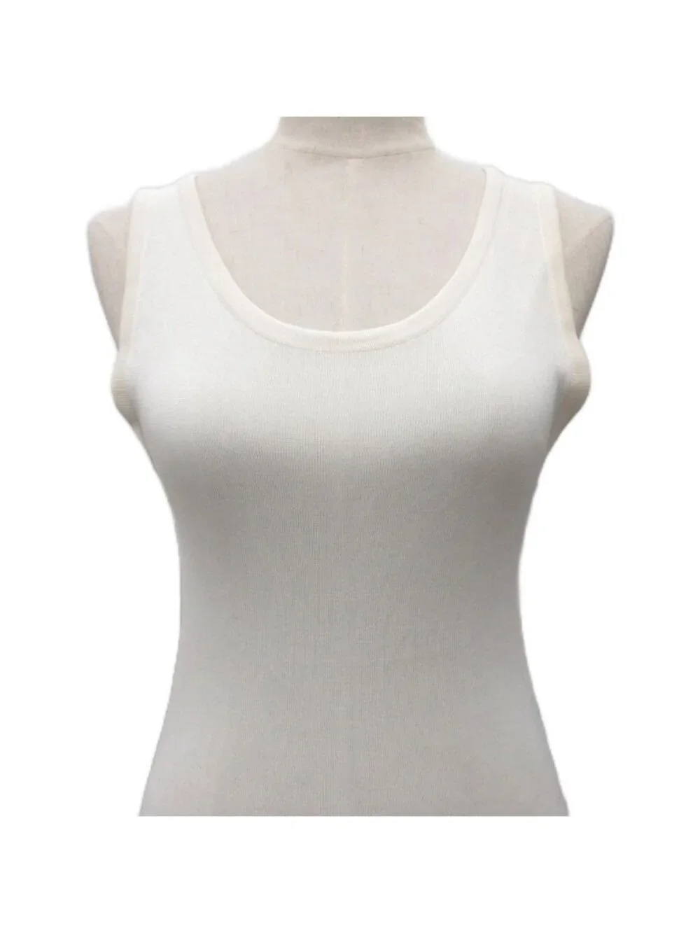 Chanel Boutique Sleeveless Top Tank Top Ribbed Ivory